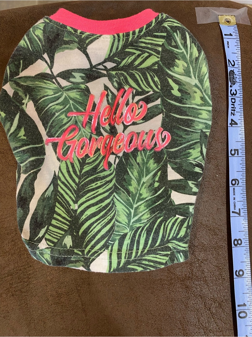 Top Paw Green Leaf 'Hello Gorgeous' Dog Shirt with Pink Trim
